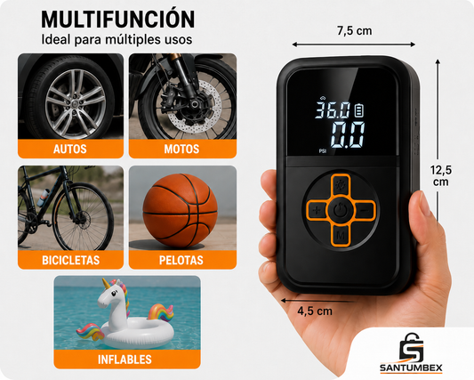 Compresor de Aire Portátil Digital 150 PSI Recargable