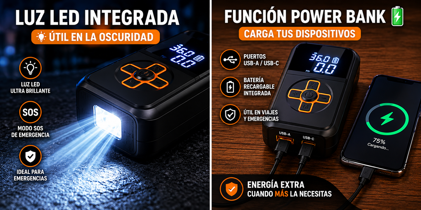 Compresor de Aire Portátil Digital 150 PSI Recargable