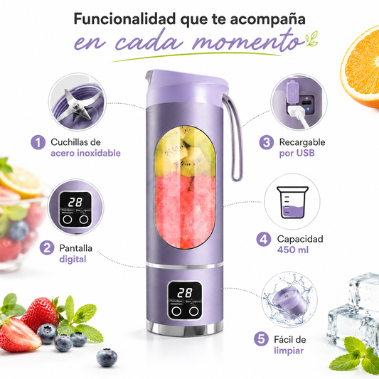 Licuadora Portátil Digital Recargable 450 ml HS-860
