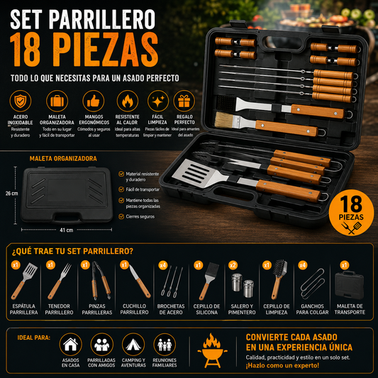 Set Parrillero Asado Maleta 18 Piezas