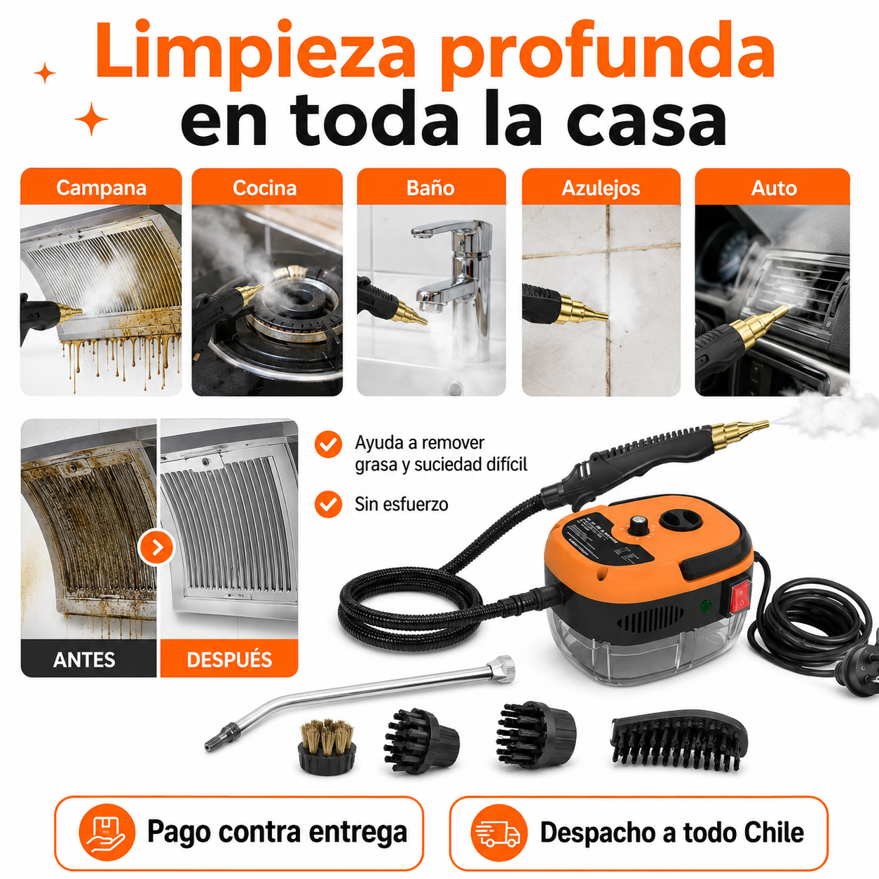 Limpiador de Vapor 2800W Alta Presión