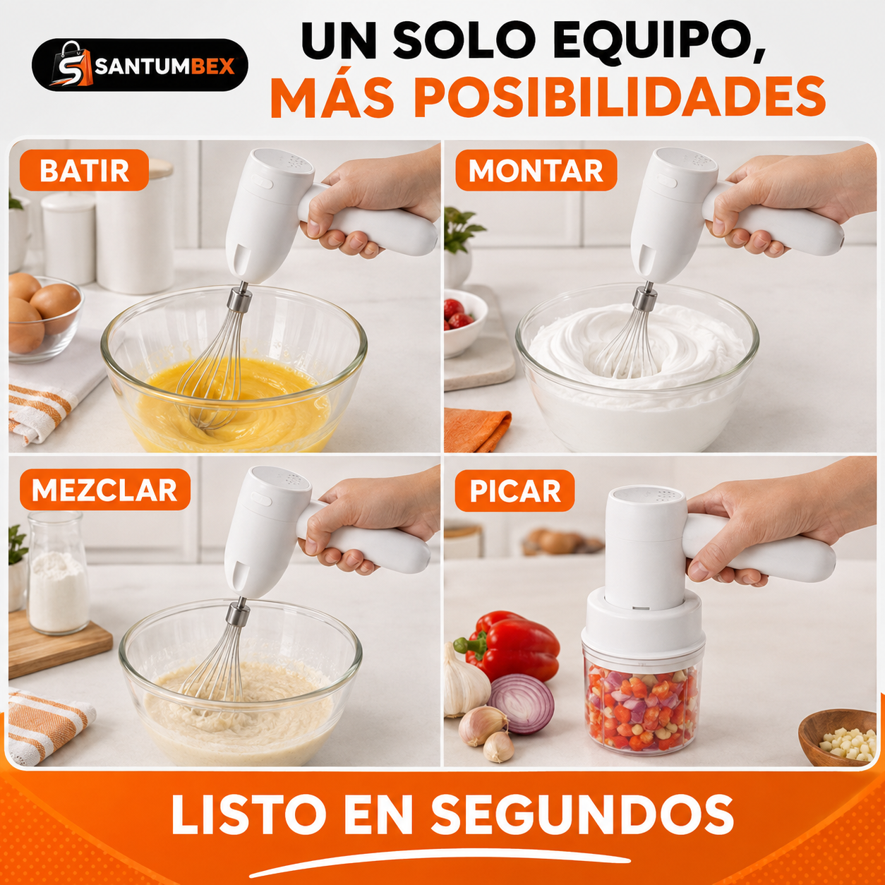 Batidor y Picador Inalámbrico 2 en 1 Recargable