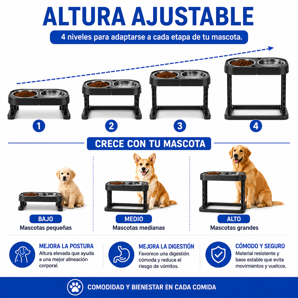 COMEDERO BEBEDERO AJUSTABLE PARA MASCOTAS