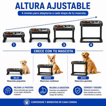 COMEDERO BEBEDERO AJUSTABLE PARA MASCOTAS