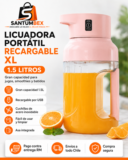 Licuadora Portátil Recargable XL 1.5L con Asa – Jugos y Smoothies