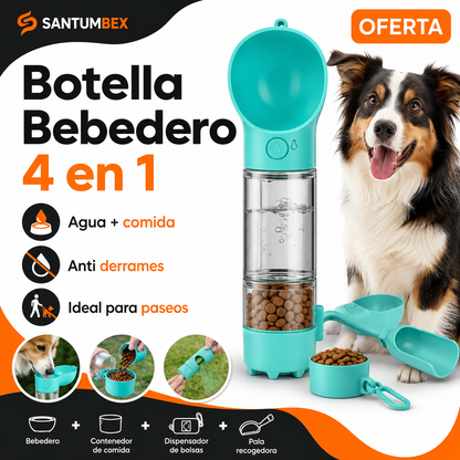 Botella Bebedero 4 en 1 para Mascotas