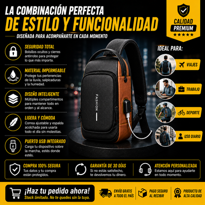 BOLSO ANTIRROBO CON CARGA USB+BLOQUEO