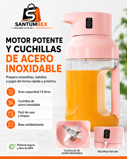 Licuadora Portátil Recargable XL 1.5L con Asa – Jugos y Smoothies