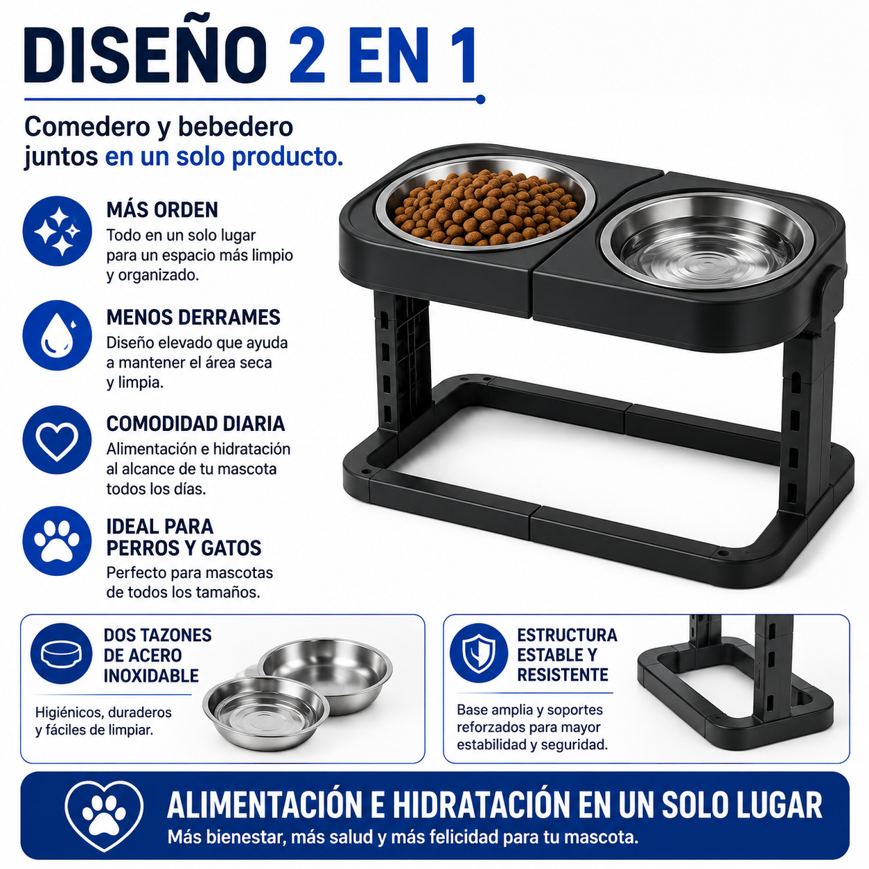 COMEDERO BEBEDERO AJUSTABLE PARA MASCOTAS