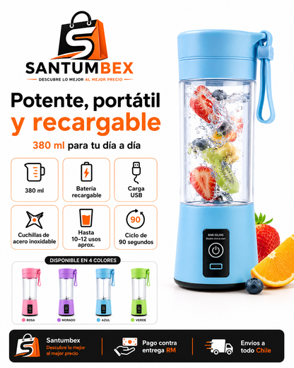 Licuadora Portátil Recargable 380ML con Asa – Jugos y Smoothies