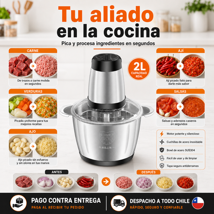 Procesador Eléctrico 2L para Picar Carne, Ajo, Cebolla y Verduras