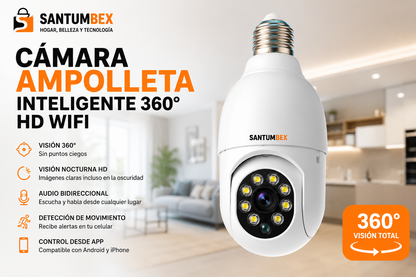 Cámara Ampolleta Inteligente 360° HD WiFi | Seguridad para Hogar y Negocio