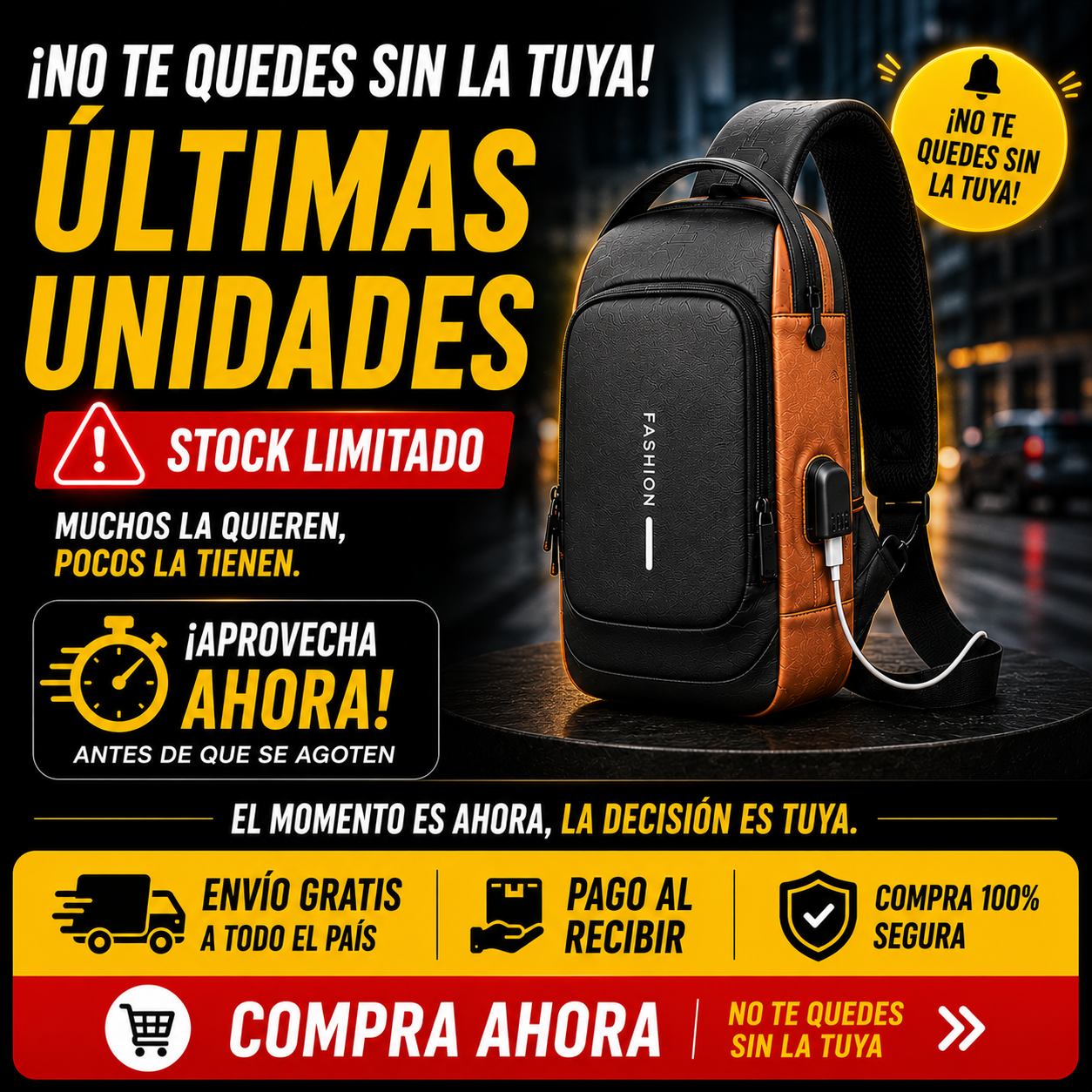 BOLSO ANTIRROBO CON CARGA USB+BLOQUEO