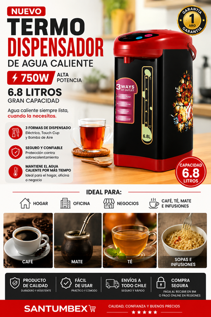 Termo Hervidor Eléctrico 6.8L Dispensador de Agua Caliente 750W