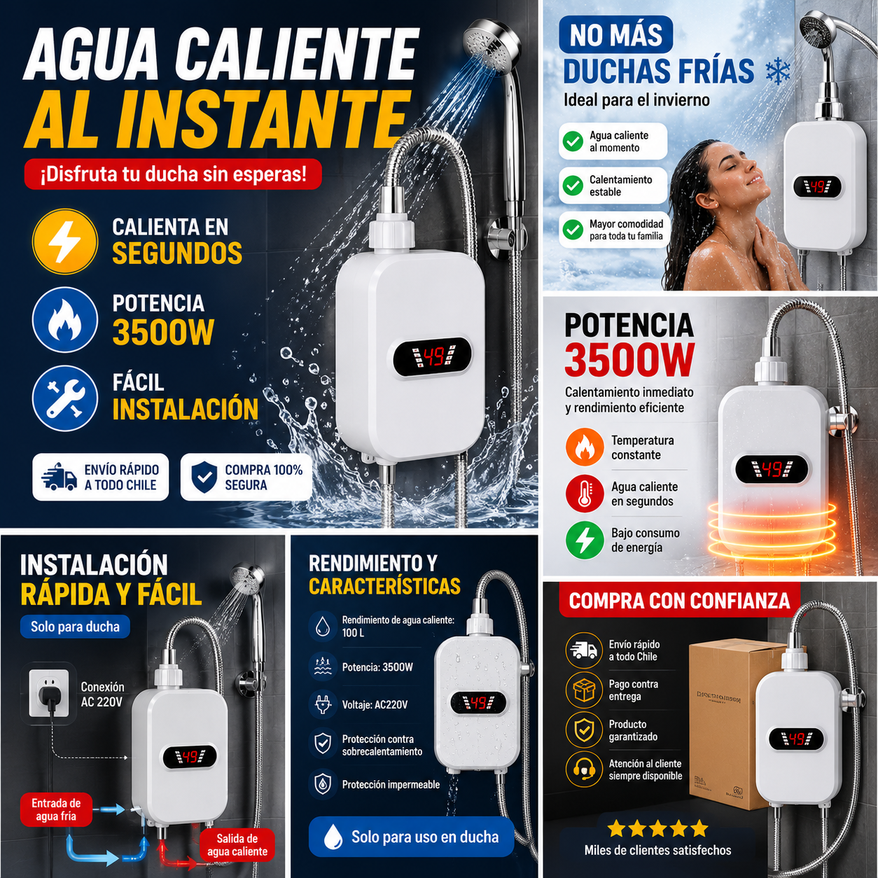 Calentador Eléctrico para Ducha 3500W