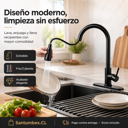 Grifo de Cocina Extraíble Premium – Arco Alto y Agua Fría/Caliente