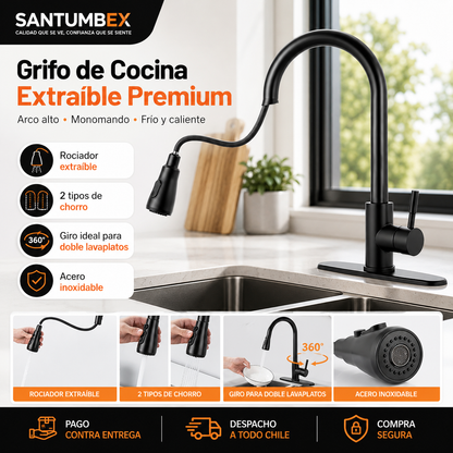 Grifo de Cocina Extraíble Premium – Arco Alto y Agua Fría/Caliente