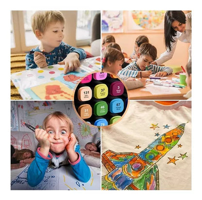 Set 80 Marcadores Doble Punta Con Estuche Plumones Artístico🔴🟢🟣🔵🟡.