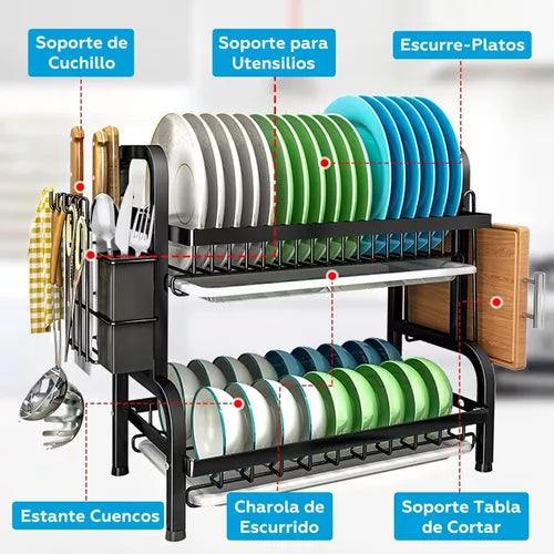 Escurridor Trastes Platos De 2 Niveles Acero Inoxidable