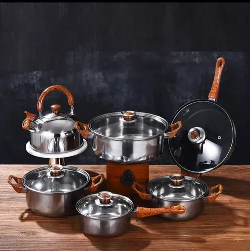 Juego De Ollas De Acero Inoxidable Engrosado 12 Piezas👨‍🍳🧑‍🍳
