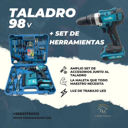 Taladro Inalámbrico 98v + Set de Herramientas 🧰🛠️ + Envío Gratis 🚛