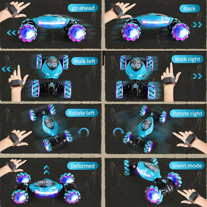 Coche teledirigido 4WD 1:16 Stunt con luz LED, gestor infrarrojo, inducción Twist, escalada, controlado por Radio, juguete para niños