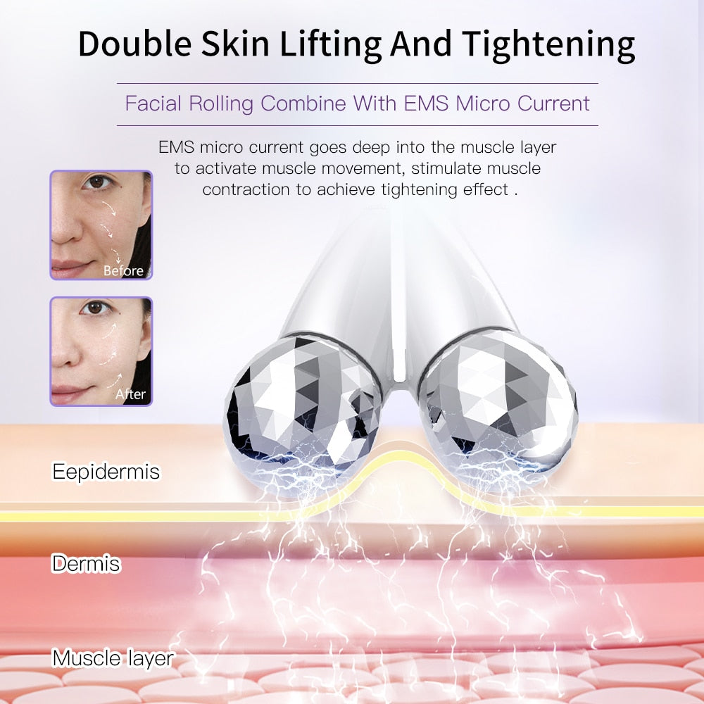 Rodillo eléctrico EMS para masaje facial, masajeador de microcorriente para estiramiento facial