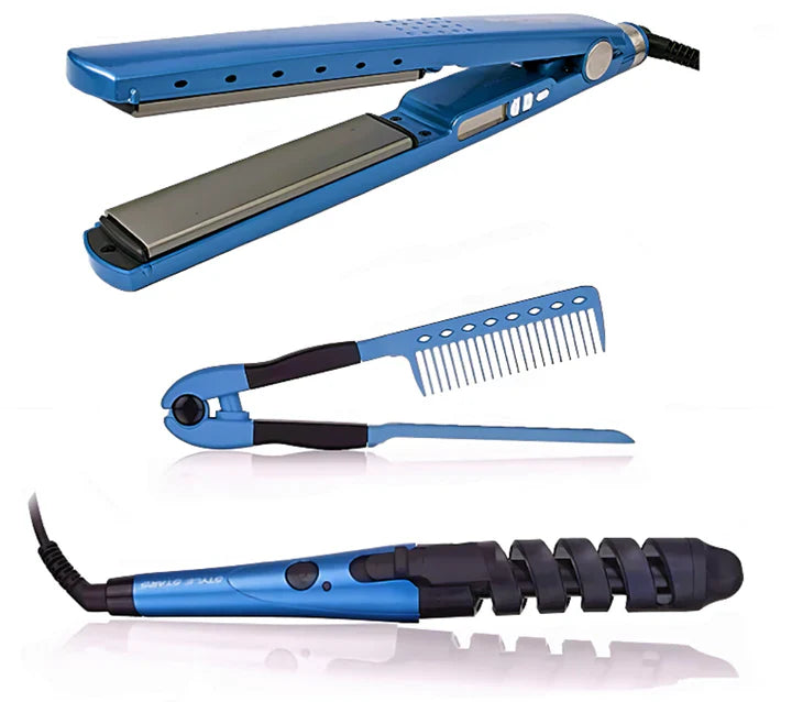 Combo plancha  pro Nano Titanium + Rizador y Cepillo