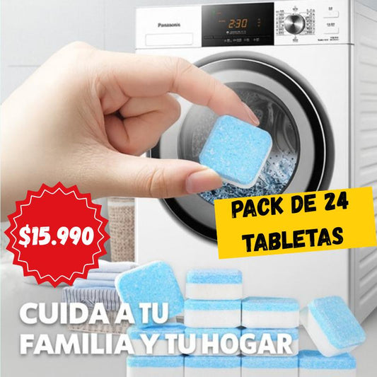 Cuida a tu familia: Pastilla limpiadora para Lavadoras 📦 Pack de 12: ¡Dura todo el mes! 🧼 Elimina Sarro: Limpieza profunda. ✅ Universal: Todo tipo de lavadoras.