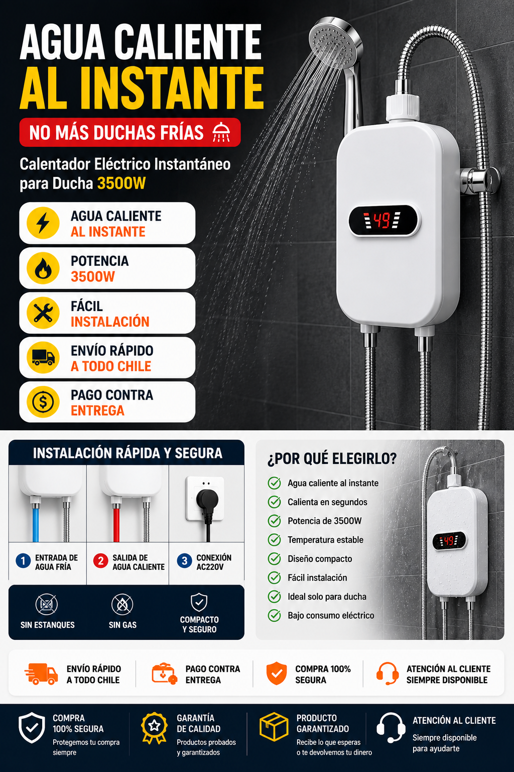 Calentador Eléctrico para Ducha 3500W
