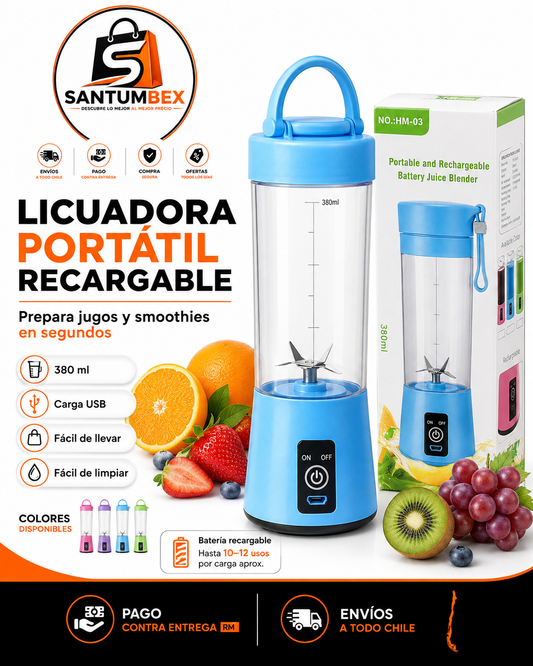 Licuadora Portátil Recargable 380ML con Asa – Jugos y Smoothies