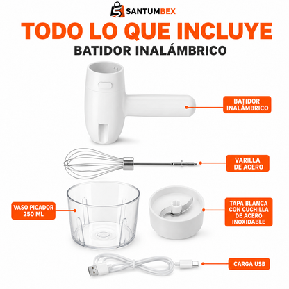 Batidor y Picador Inalámbrico 2 en 1 Recargable