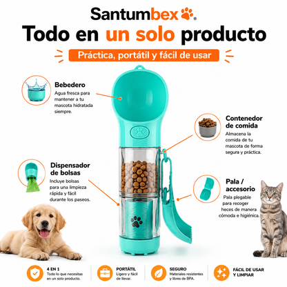 Botella Bebedero 4 en 1 para Mascotas