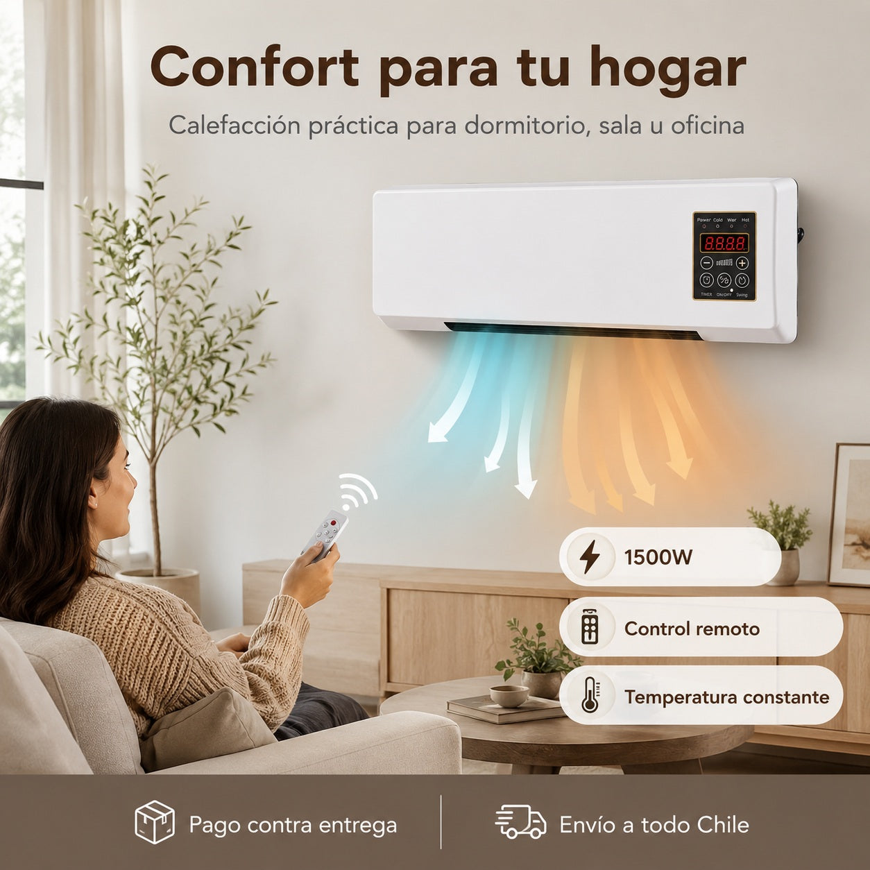 Calefactor de Pared 1500W Frío/Calor – Control Remoto