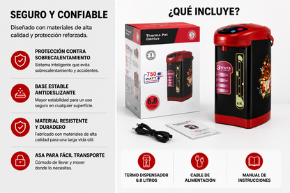 Termo Hervidor Eléctrico 6.8L Dispensador de Agua Caliente 750W