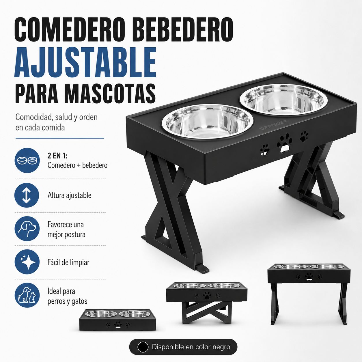 COMEDERO BEBEDERO AJUSTABLE PARA MASCOTAS