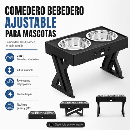 COMEDERO BEBEDERO AJUSTABLE PARA MASCOTAS