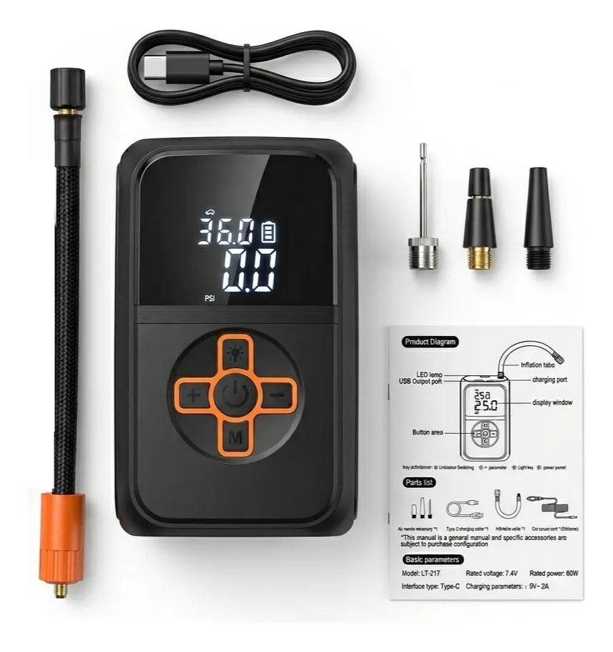 Compresor de Aire Portátil Digital 150 PSI Recargable