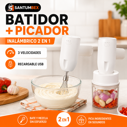 Batidor y Picador Inalámbrico 2 en 1 Recargable