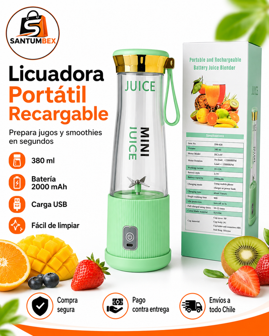 Licuadora Portátil Recargable 380ML – Smoothies y Jugos en Segundos
