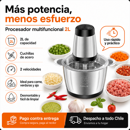 Procesador Eléctrico 2L para Picar Carne, Ajo, Cebolla y Verduras