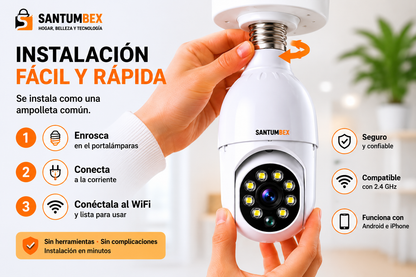Cámara Ampolleta Inteligente 360° HD WiFi | Seguridad para Hogar y Negocio